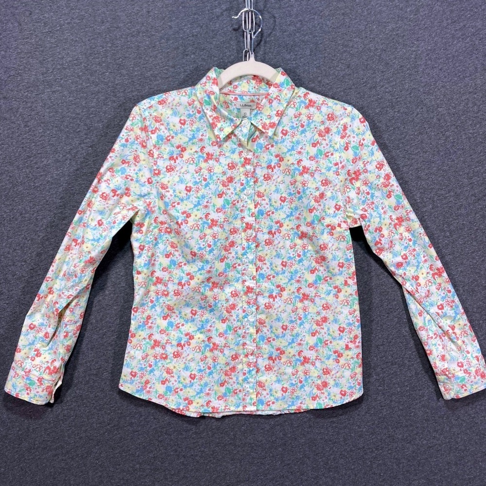 LL Bean Womens Floral Button Down Shirt Long Sleeve Multi Color Cotton‎ 288651
